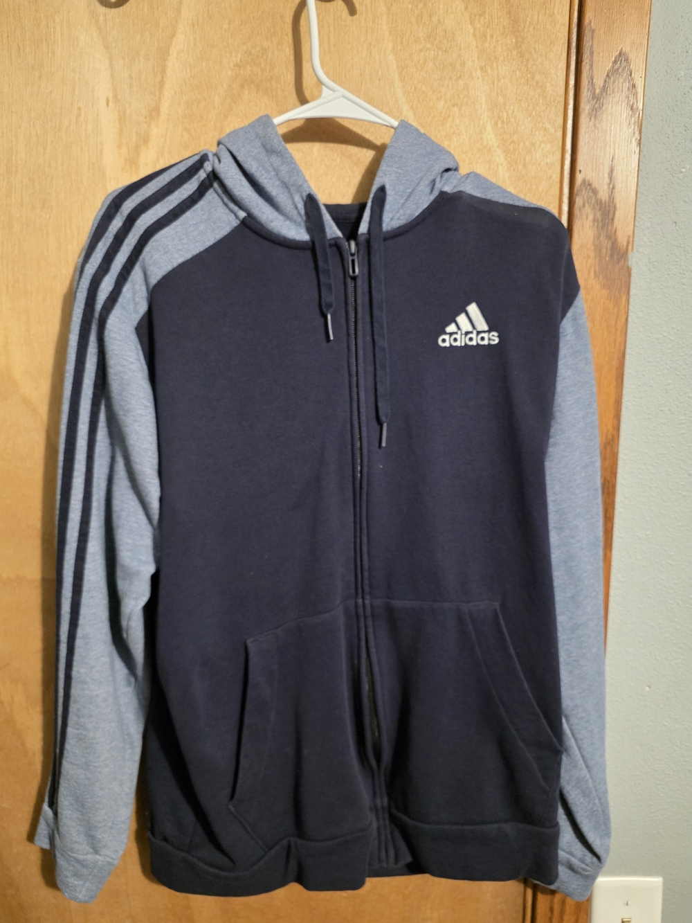 Adidas Men’s Navy and Gray Full-Zip Hoodie Sweater